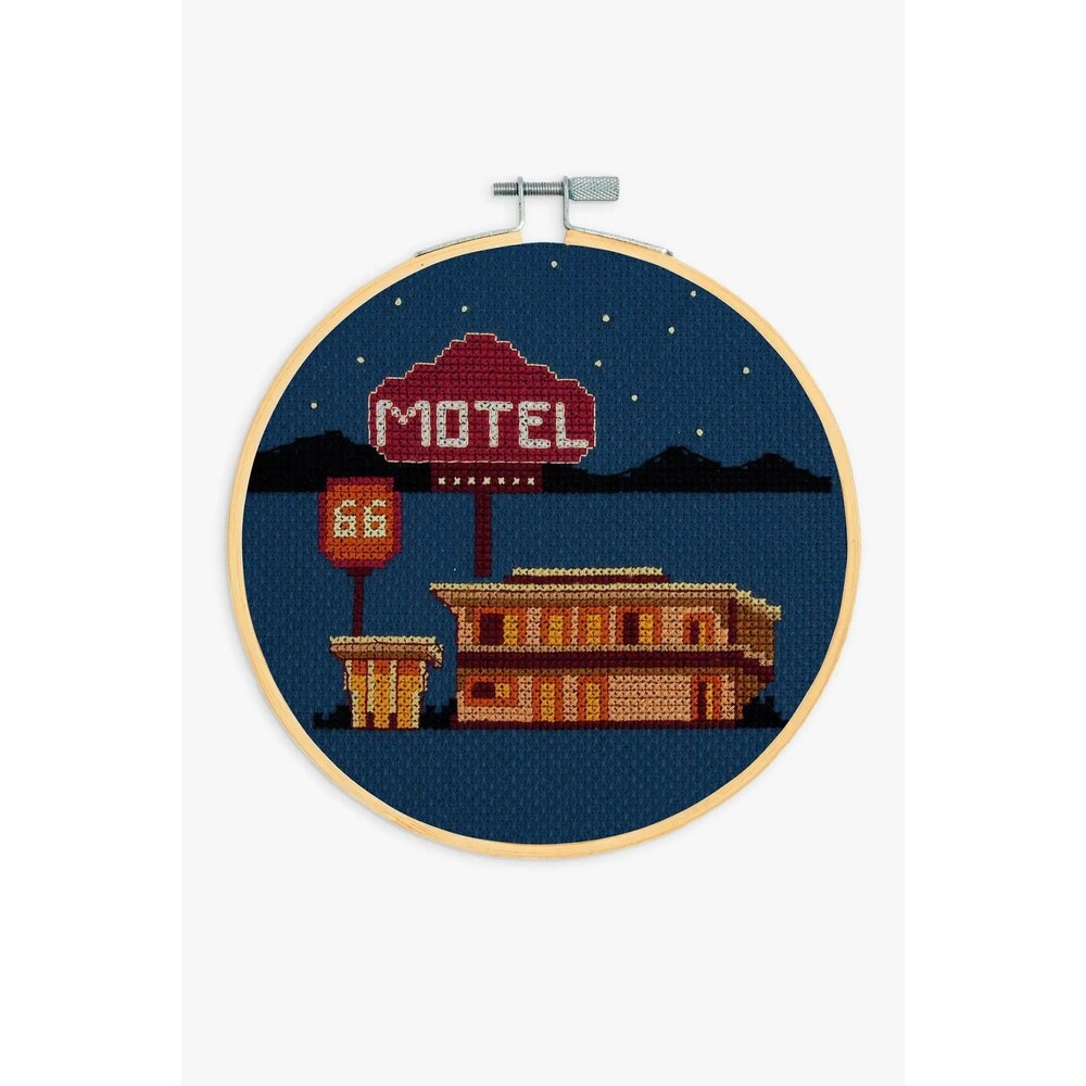 DMC Cross Stitch Kit Motel Route 66 BKI982 New in Package 15cm Hoop